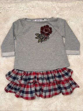 Pippa & Julie Gray Sweatshirt Dress with Red Rose Applique